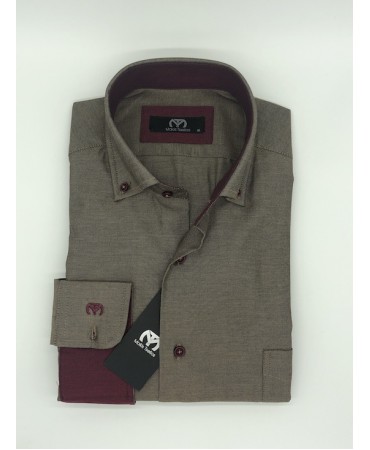MAKIS TSELIOS Monochrome Brown Shirt with Red Finishes and Buttons as well as Pocket