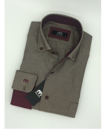 MAKIS TSELIOS Monochrome Brown Shirt with Red Finishes and Buttons as well as Pocket