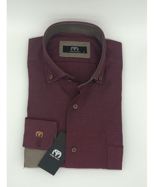 MAKIS TSELIOS Monochrome Bordeaux Shirt with Beige Finishes and Buttons as well as Pocket MAKIS TSELIOS SHIRTS