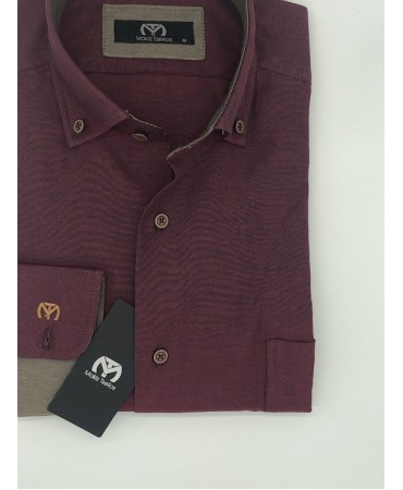 MAKIS TSELIOS Monochrome Bordeaux Shirt with Beige Finishes and Buttons as well as Pocket
