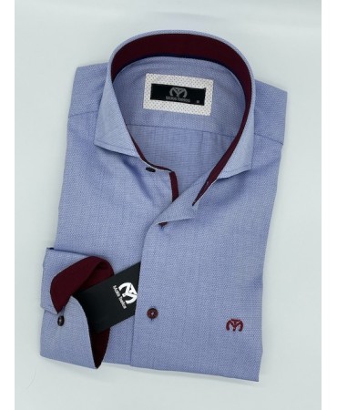 Men's Comfortable Shirt Makis Tselios Light Blue with Bordeaux Finish