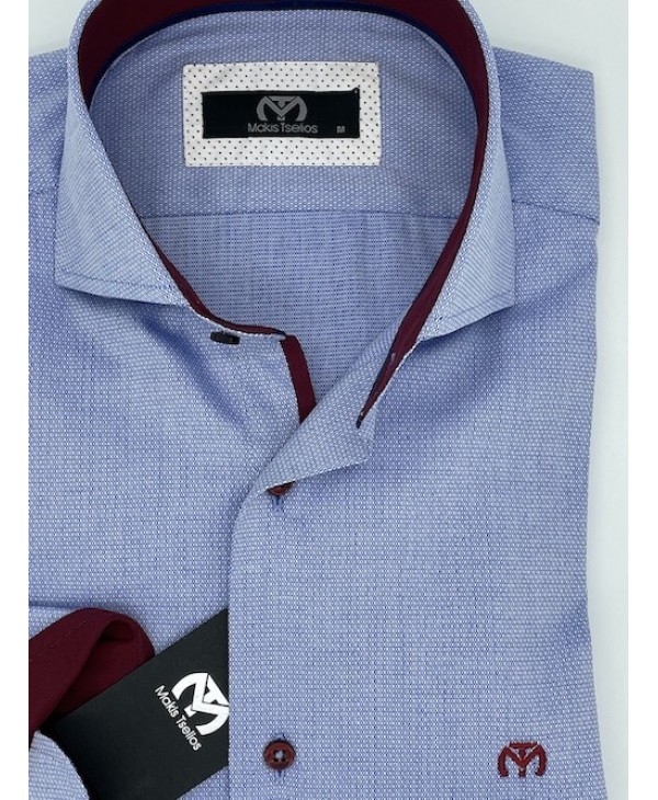 Men's Comfortable Shirt Makis Tselios Light Blue with Bordeaux Finish MAKIS TSELIOS SHIRTS