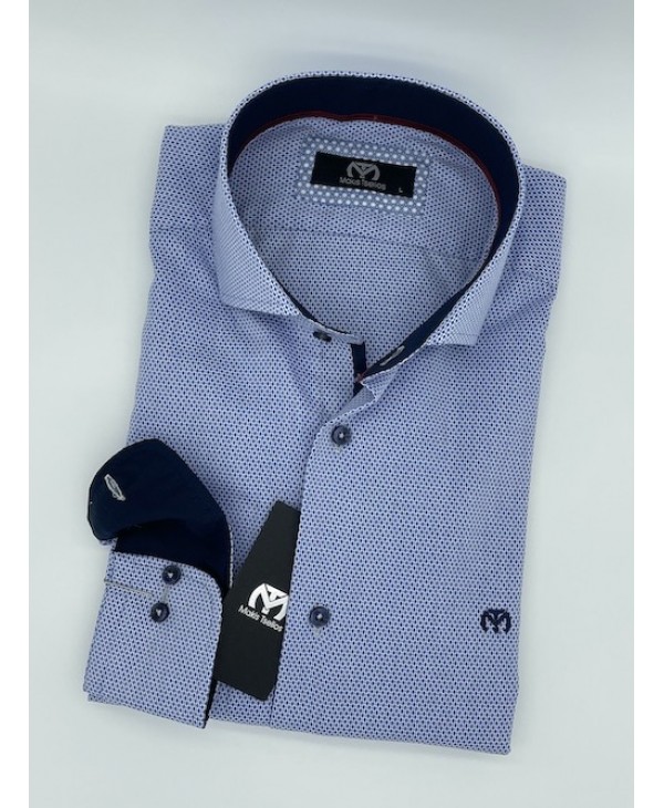 Makis Tselios Shirt Custom Fit in Blue Base with White Miniature and Blue Finishes MAKIS TSELIOS SHIRTS