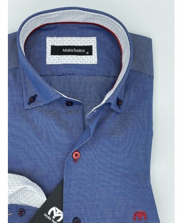 Makis Tselios Shirt Custom Fit Blue with Polka Dot White Finishes
