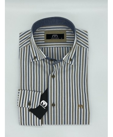 Makis Tselios Shirt in White Base with Stripes in Raf and Oil