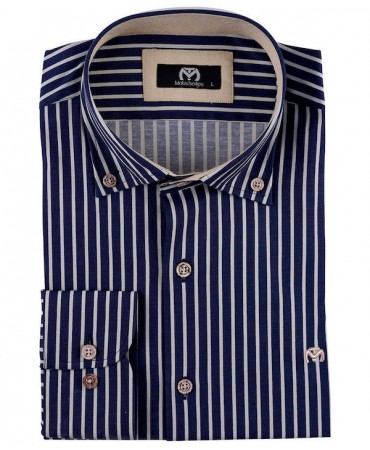 Makis Tselios Blue Shirt with Stripes in White Color As well as White Finishes