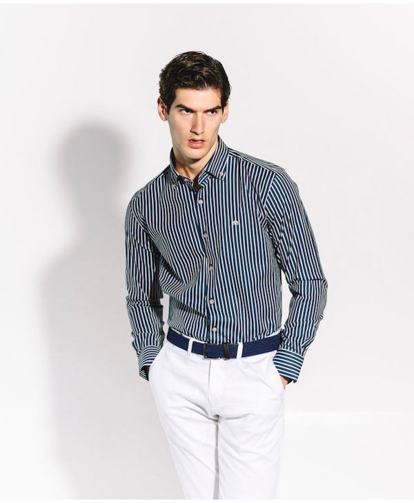 Makis Tselios Blue Shirt with Stripes in White Color As well as White Finishes MAKIS TSELIOS SHIRTS