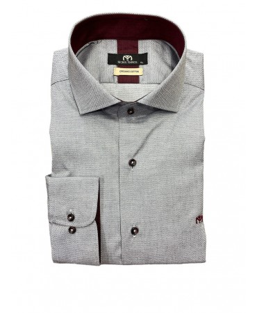 Makis Tselios gray men's shirt with burgundy color inside the collar and cuff