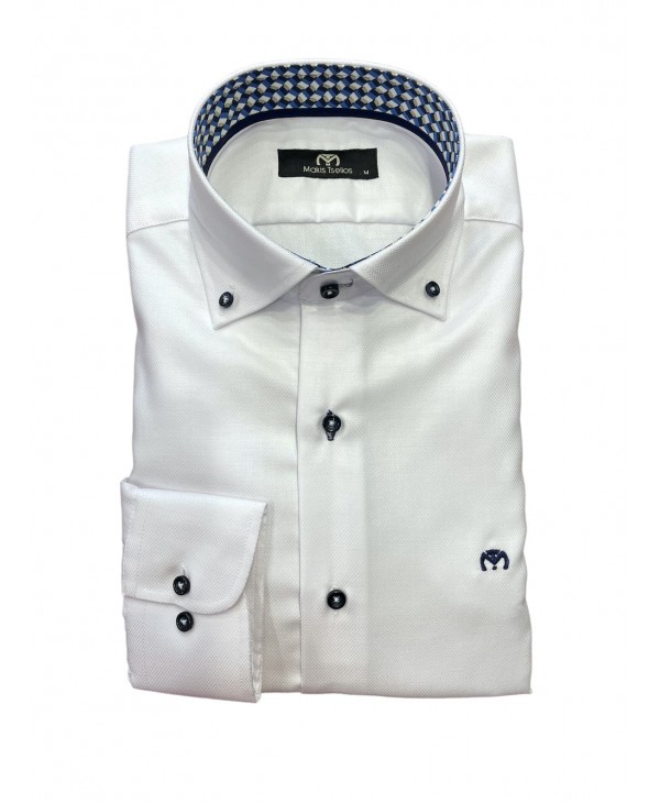 Men's white shirt with a special design on the inside of the collar and lapel MAKIS TSELIOS SHIRTS