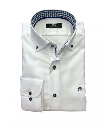 Men's white shirt with a special design on the inside of the collar and lapel
