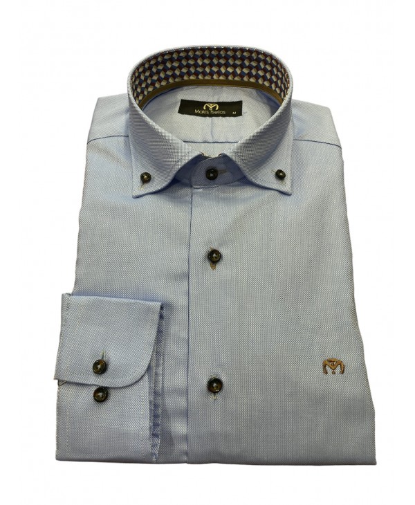 Makis Tselios men's shirt light blue with a special design inside the collar and placket MAKIS TSELIOS SHIRTS