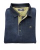 Men's blue base cotton polo shirt with beige placket and straight hem POLO BUTTON LONG SLEEVE