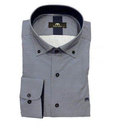 In a raff base men's shirt with a geometric design in blue color