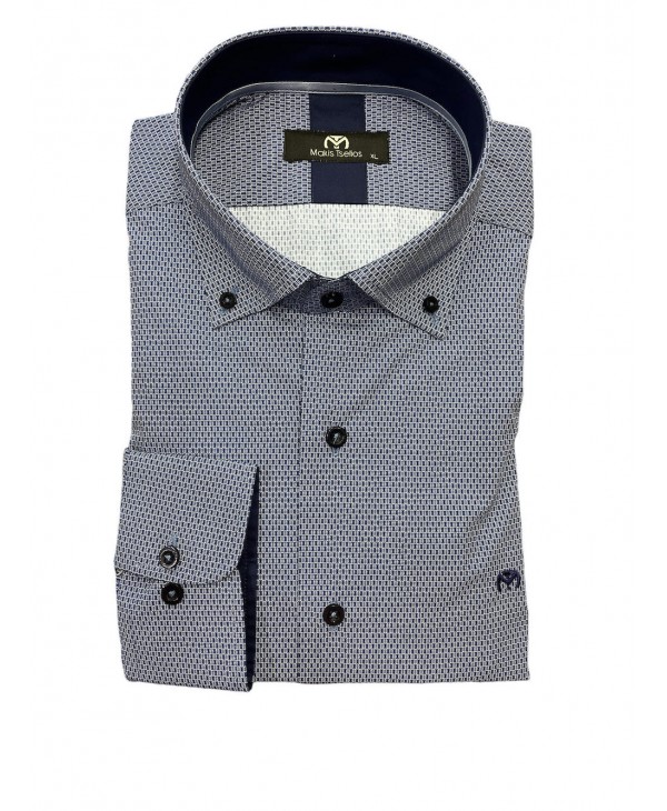 In a raff base men's shirt with a geometric design in blue color MAKIS TSELIOS SHIRTS