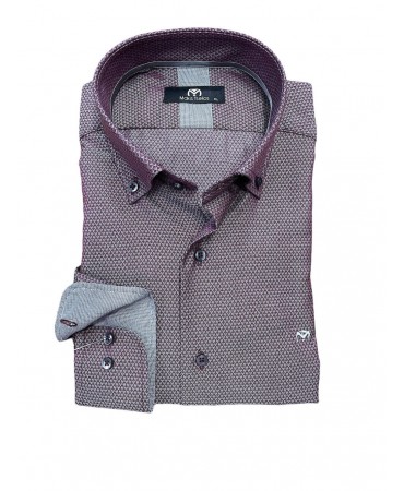 Men's shirt in burgundy base with geometric shape in gray color