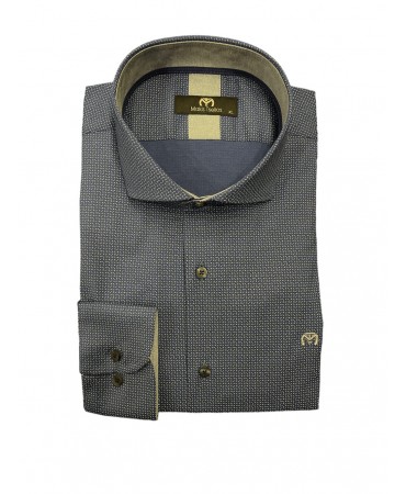 Makis Tselios shirts on a raff basis with a micro pattern and trims inside the collar and cuff in gray color