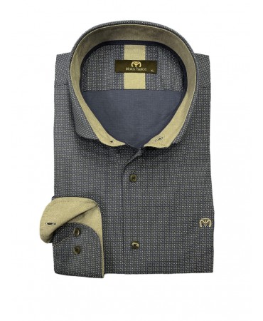 Makis Tselios shirts on a raff basis with a micro pattern and trims inside the collar and cuff in gray color