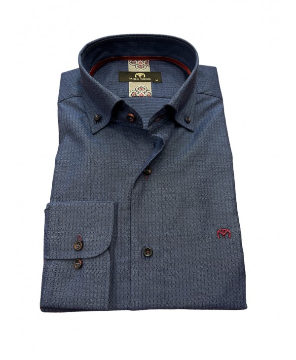 Makis Tselios men's blue shirt with a micro-design of its own color in a comfortable line MAKIS TSELIOS SHIRTS