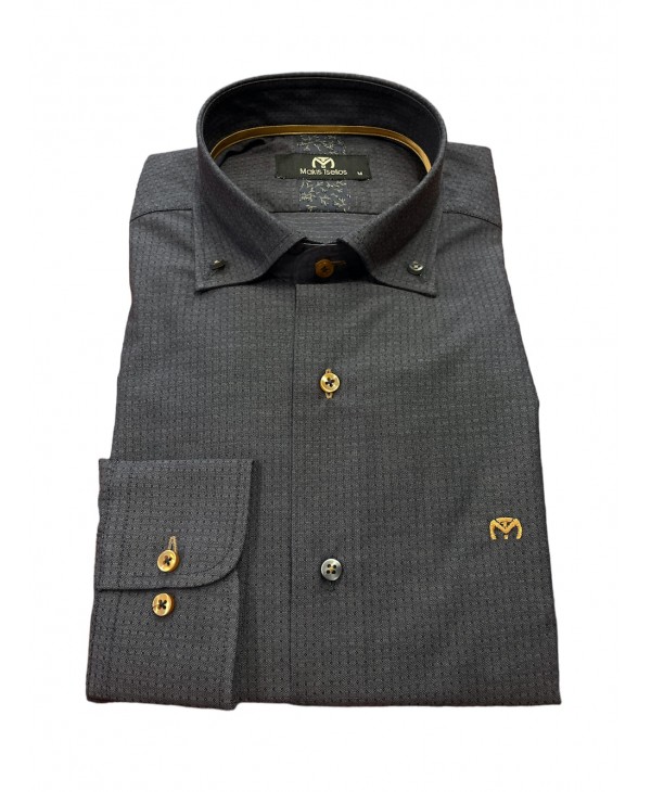 Men's shirt in charcoal color with special brown buttons MAKIS TSELIOS SHIRTS