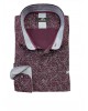 Men's shirt in a burgundy base with a white small pattern and trim inside the cuffs and collar in gray MAKIS TSELIOS SHIRTS