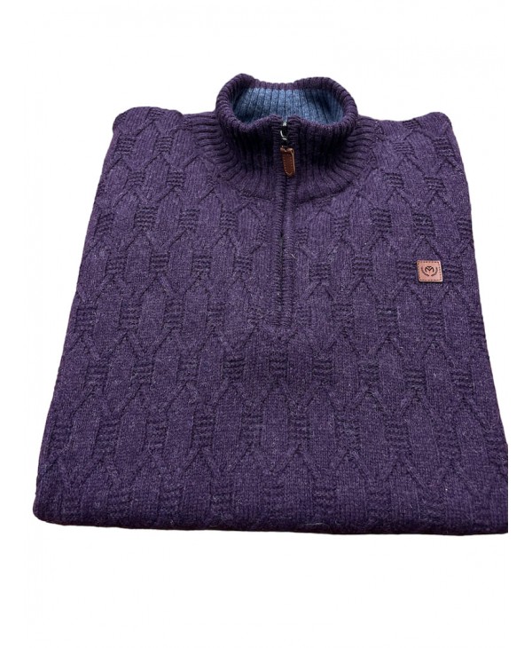 Wool blouse with zip in purple color and embossed design POLO ZIP LONG SLEEVE