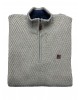 Solid color zip knit with embossed design in beige color POLO ZIP LONG SLEEVE