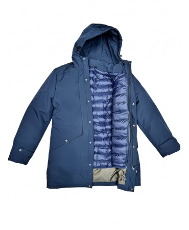 Long jacket with inner second inflatable in blue color