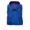 Blue corduroy shirt with burgundy collar and cuffs