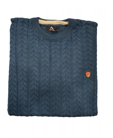 Makis Tselios petrol round neck knitted wool with braids