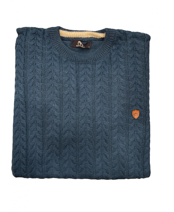Makis Tselios petrol round neck knitted wool with braids ROUND NECK