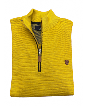 Knitted cotton with embossed pattern and zipper Makis Tselios in yellow color