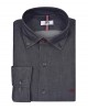 Makis Tselios monochrome charcoal shirt with red lining on the inside of the paddles MAKIS TSELIOS SHIRTS