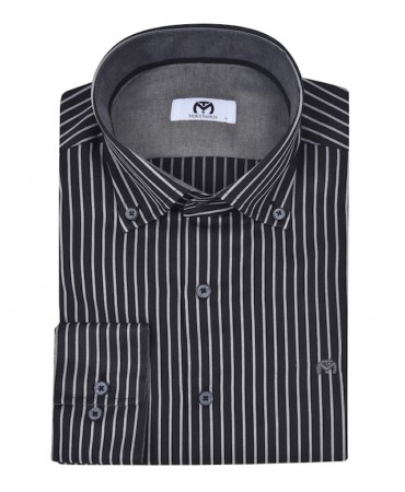 Makis Tselios shirt black with gray stripe as well as gray inside collar and cuff