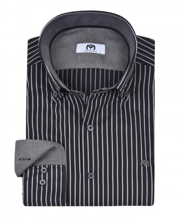 Makis Tselios shirt black with gray stripe as well as gray inside collar and cuff MAKIS TSELIOS SHIRTS