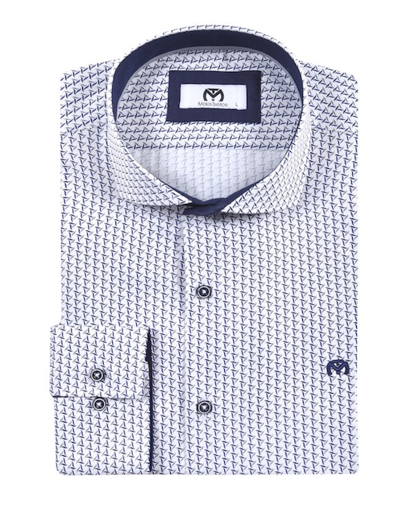 Makis Tselios shirt in white base with gray and blue small pattern MAKIS TSELIOS SHIRTS