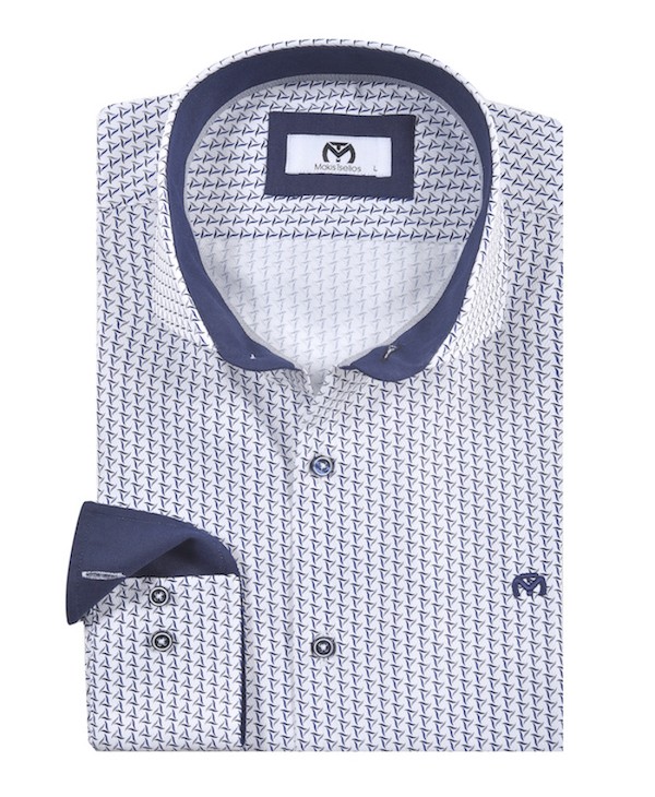 Makis Tselios shirt with a small design in blue on a white base MAKIS TSELIOS SHIRTS