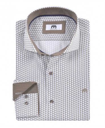 Makis Tselios shirt on white base with brown and gray small pattern