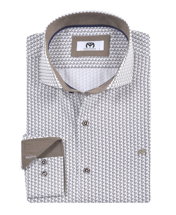 Makis Tselios shirt on white base with brown and gray small pattern MAKIS TSELIOS SHIRTS