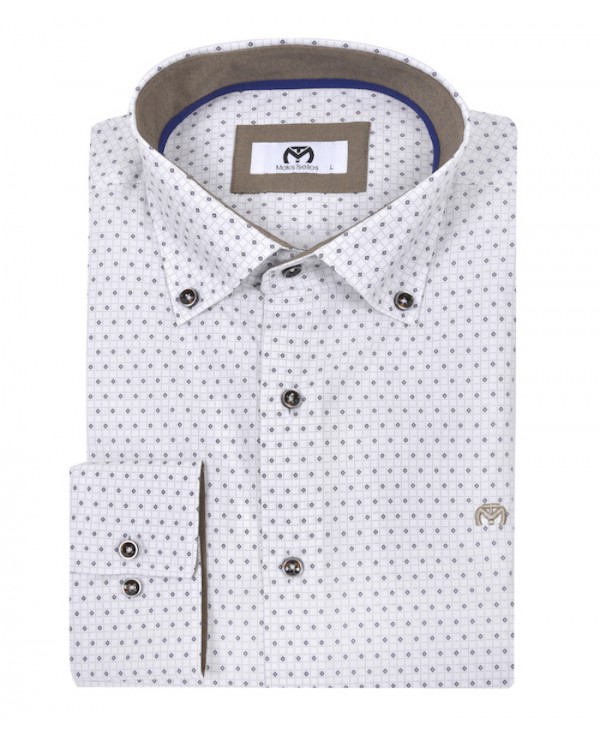 Makis Tselios white shirt with a small blue and beige pattern MAKIS TSELIOS SHIRTS