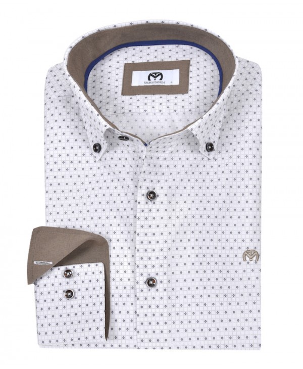 Makis Tselios white shirt with a small blue and beige pattern MAKIS TSELIOS SHIRTS