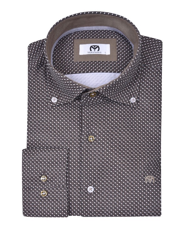 Makis Tselios shirt in brown base with white small design and button on the collar MAKIS TSELIOS SHIRTS