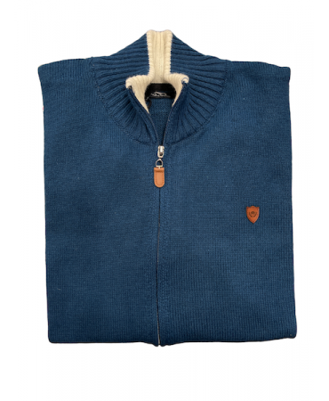 Lambswool cardigan with pockets without zipper Makis Tselios in petrol color