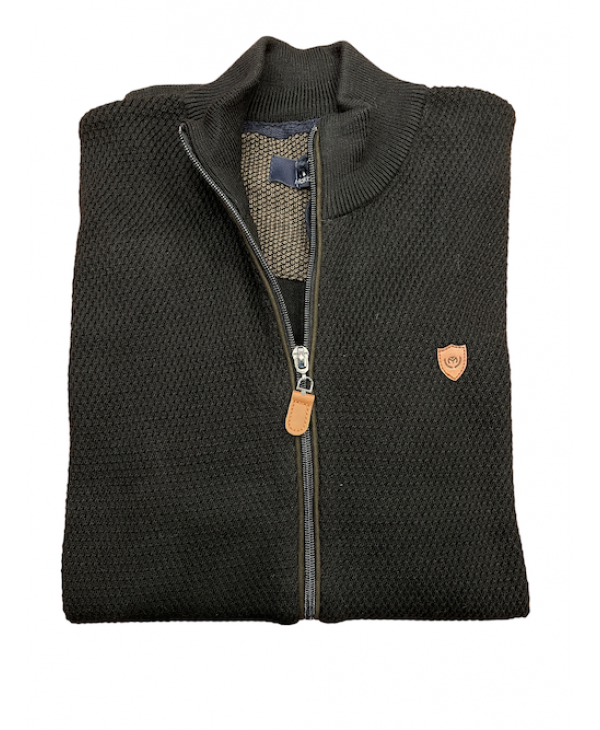 Makis Tselios cardigan with zipped pockets in black cotton with special relief design JACKETS