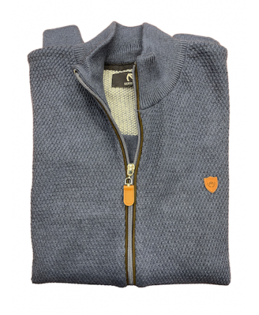 Makis Tselios cardigan in knitted cotton with zipped side pockets and special embossed design