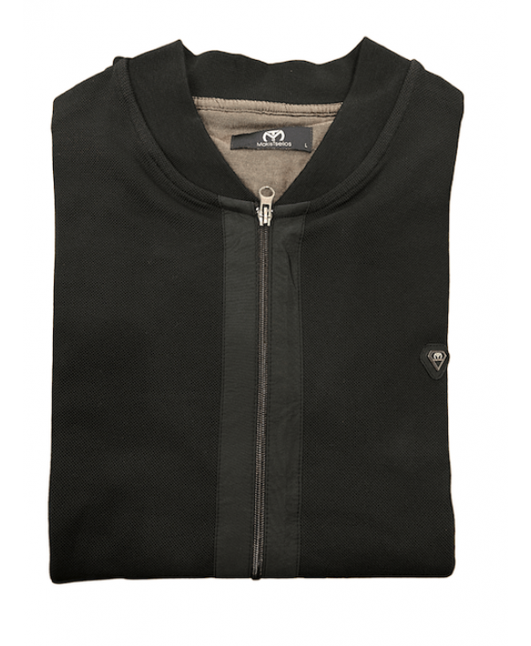 Black cardigan with pockets and brown stripes on them as well as dermatologist company logo JACKETS