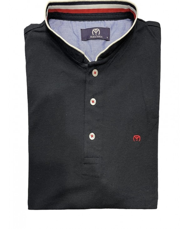 Mao summer men's t-shirt in blue color with special placket and red company logo SHORT SLEEVE POLO 