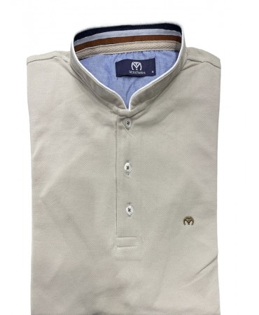 Makis Tselios men's t-shirt with mao collar and striped placket in beige