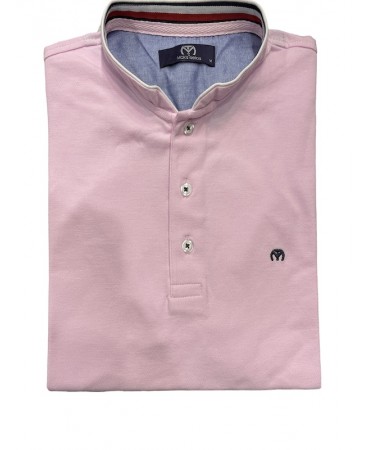 Men's summer t-shirt with mao collar on a pink base with special Makis Tselios placket