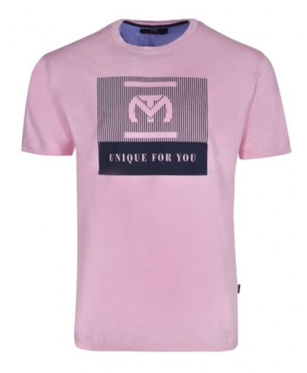 T-shirt for men Makis Tselios neck pink with blue company print T-shirts 