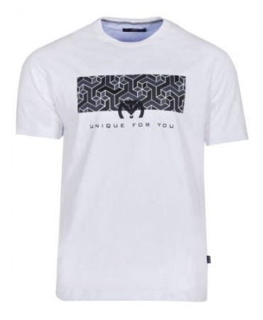 Cotton T-shirt for men in a white base with a black print Unique for You